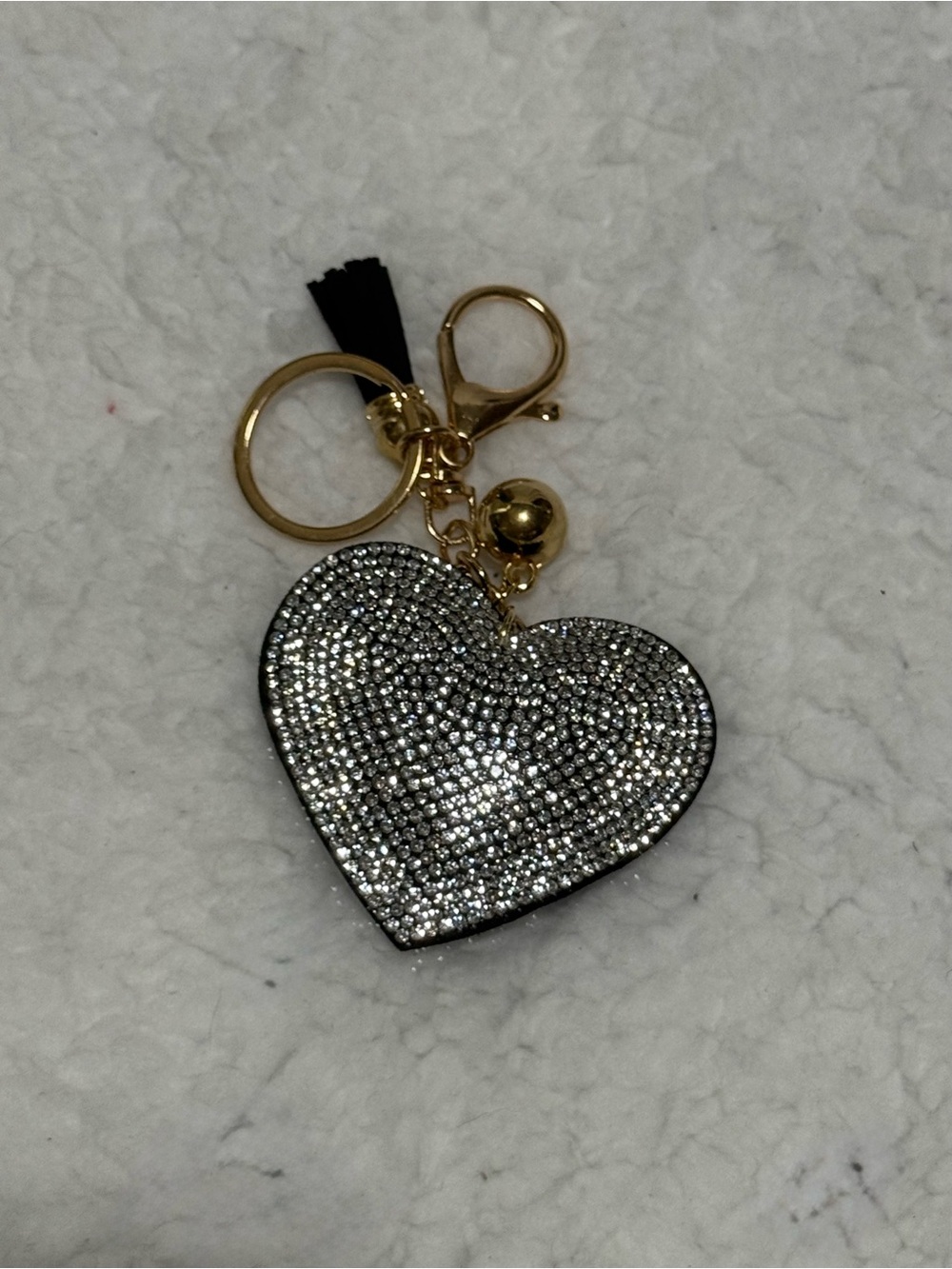 Crystal Heart Bag Charm - Gold Hardware with Tassel & Keychain
